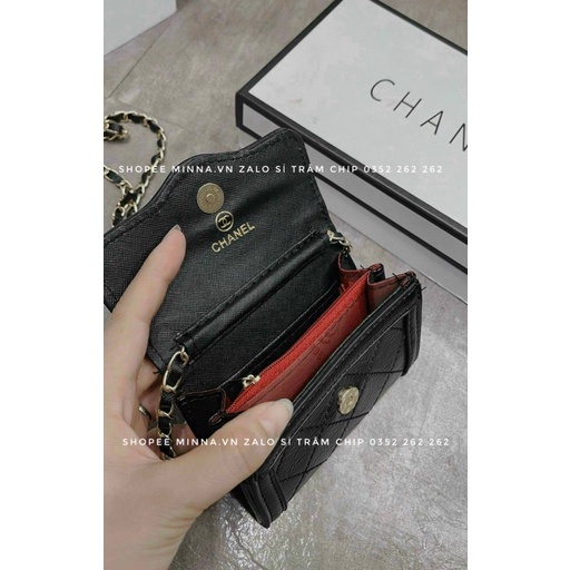 Túi Đeo Chéo Nữ Mini Đẹp Da Bóng Logo Vàng 13cm không vừa điện thoại