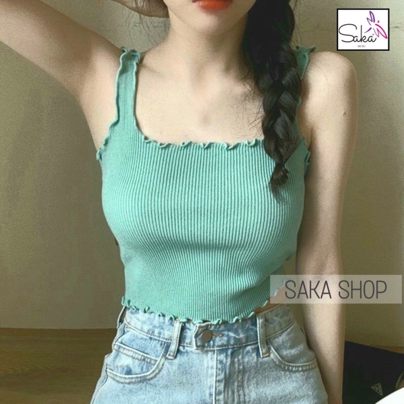 Áo croptop nữ 2 dây cuốn biên nẹp viền chỉ nhiều màu dễ thương