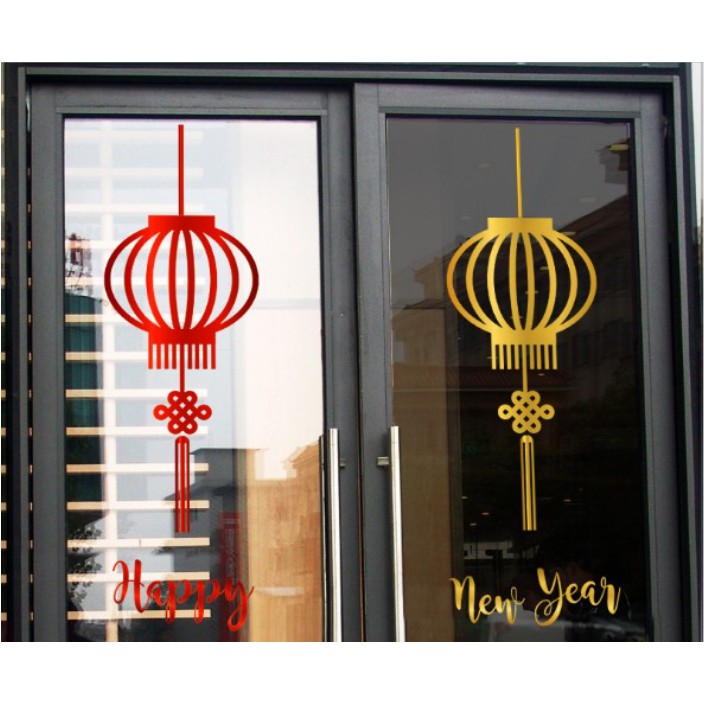 Decal trang trí Tết - Lồng đèn sắc nét (đỏ - vàng)