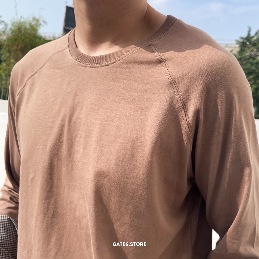 Áo thun Nam dài tay GATE6, áo cổ tròn vai raglan phối longtee cotton cao cấp mẫu mới Thu/Đông 2021 Daily - Coffee/G0017