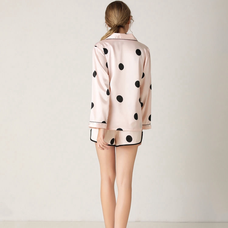 Bộ Đồ Ngủ Tay Dài Họa Tiết Chấm Bi Xinh Xắn Cho Nữ