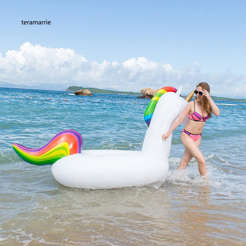 TM♥Inflatable Rainbow Unicorn Water Float Ride-on Swimming Pool Lounger Beach Raft