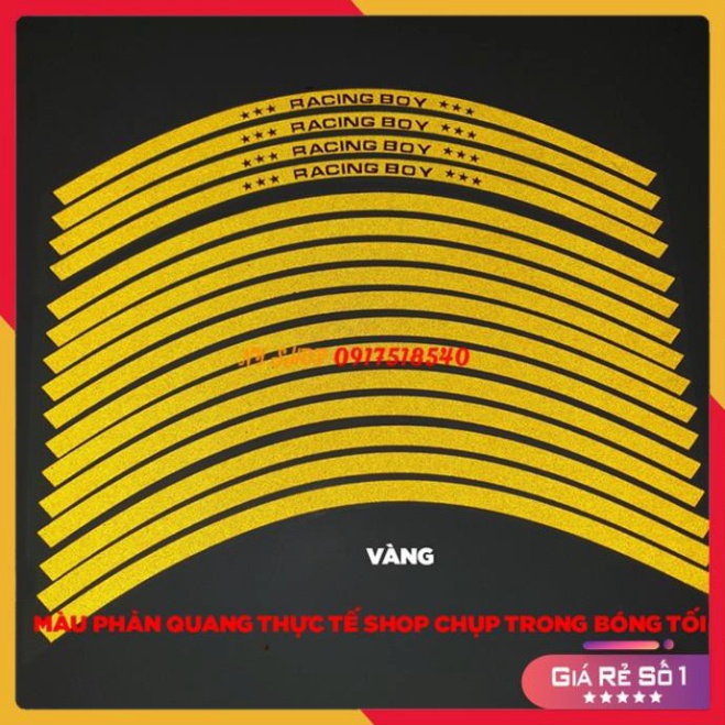 DECAL RACING PHẢN QUANG DÁN VÀNH RCB (TEM CHỈ VÀNH 1 BỘ ĐỦ DÁN 2 BÁNH)  Ảnh thật Sp