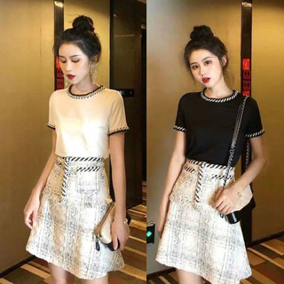 Set áo thun + chân váy dạ phong cách hàn quốc xinh cực