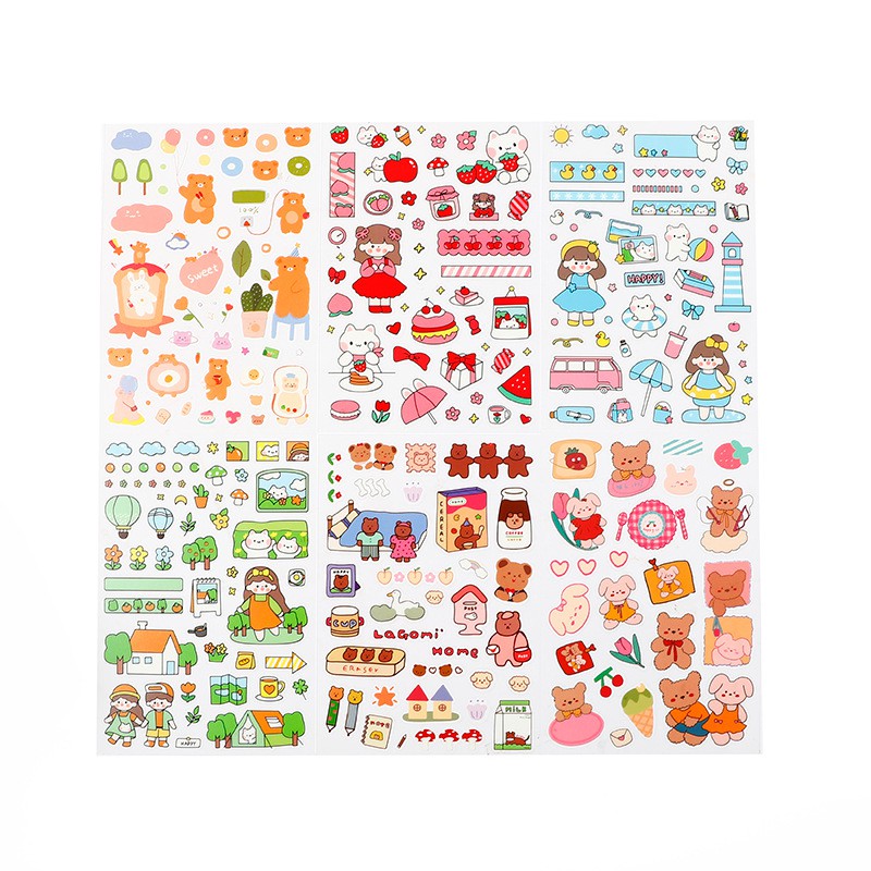 Set 6 Tấm Sticker Trong Suốt Nhiều Chủ Đề Hình Dán Trang Trí Bút Hộp Decor Đa Năng