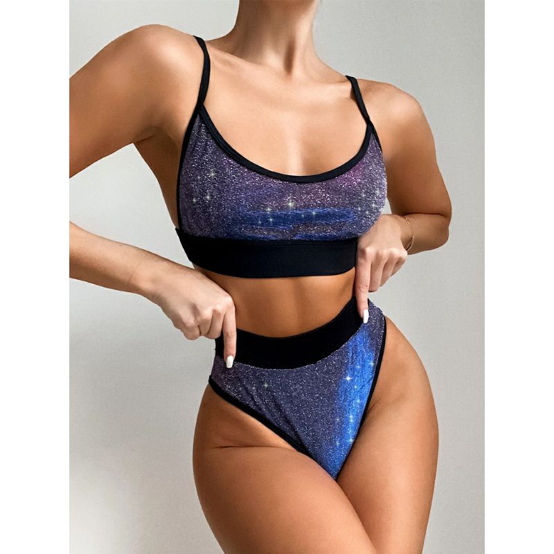 Bikini 2 Mảnh Ánh Nhũ Lấp Lánh Cạp Cao Siêu Tây
