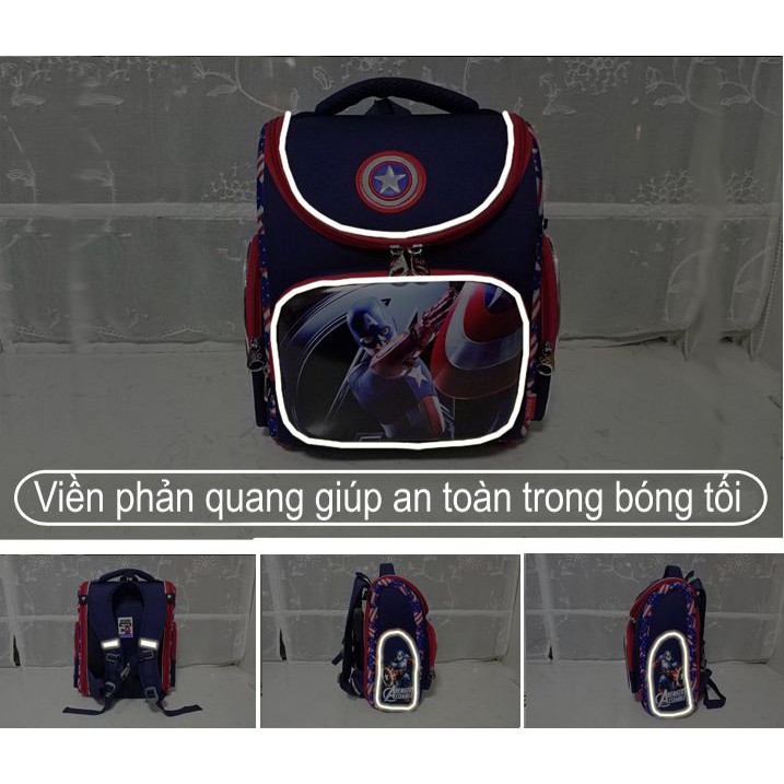 Balo Chống Gù Lưng Dạng Hộp Cho Nam Sinh lớp 2-5 Đội trưởng Mỹ CaptainAmerica