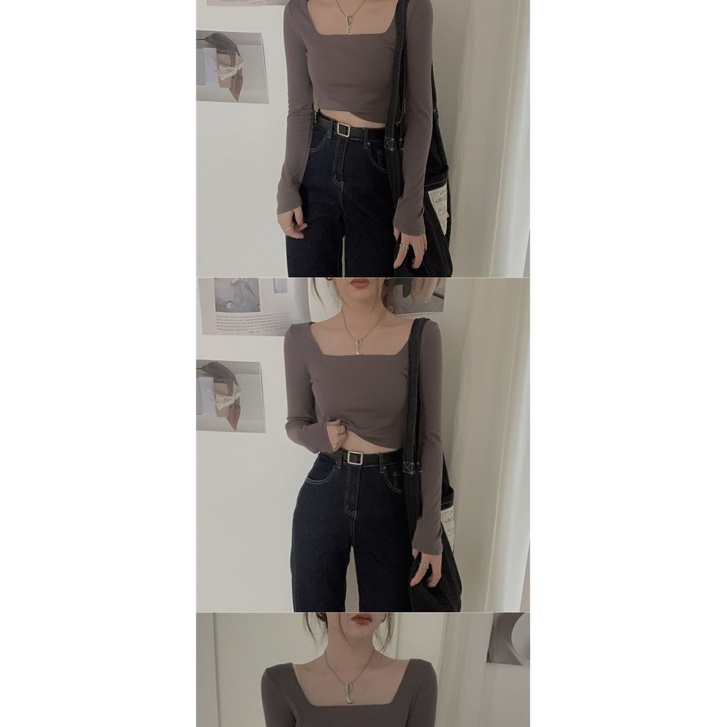Áothun lửng tay dài cổ vuông eo cao sành điệu cho nữ