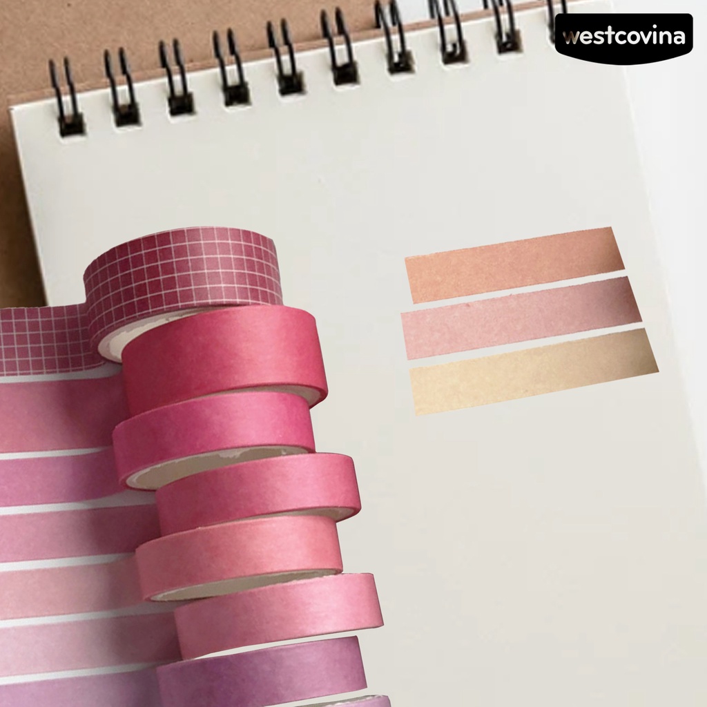 [Hot]✍Set 8 Cuộn Băng Dính Washi Màu Trơn Trang Trí Sổ Lưu Niệm Cho Học Sinh