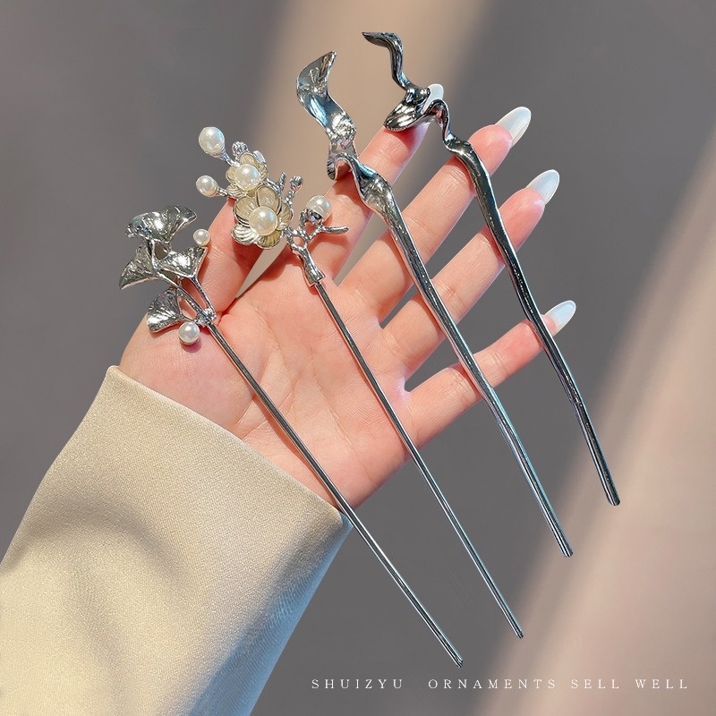 Trâm Cài Tóc Kim Loại Hình Hoa Đính Ngọc Trai Nhân Tạo Thời Trang