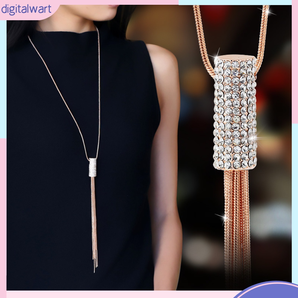 Vòng cổ Dài Mặt Hình Trụ Đính Đá Zircon Toàn Diện Cho Nữ