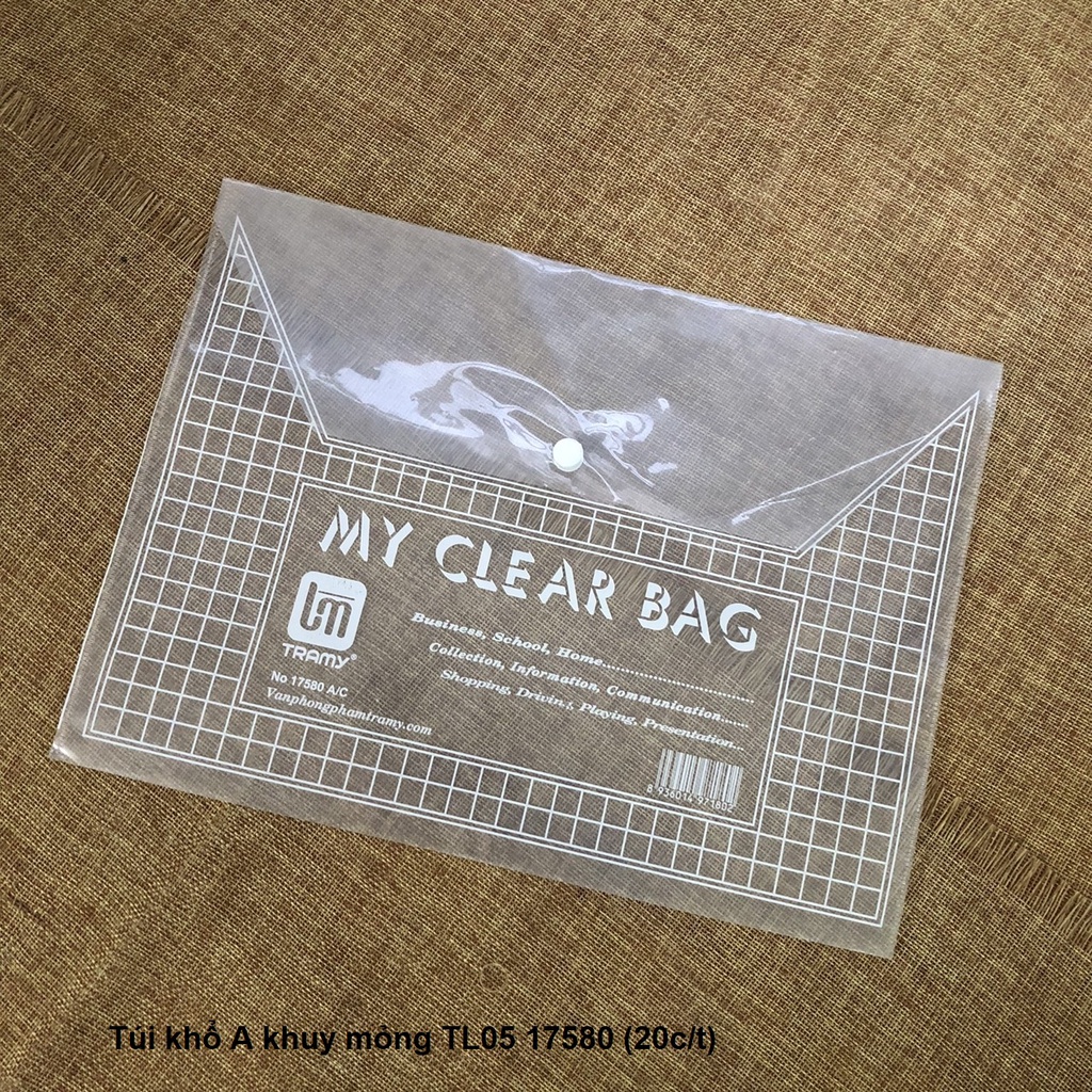 Túi đựng tài liệu My Clear Bag, cúc bấm 1 khuy (20 cái), khổ A4 - khổ F - vpp Diệp Lạc (sỉ/lẻ)