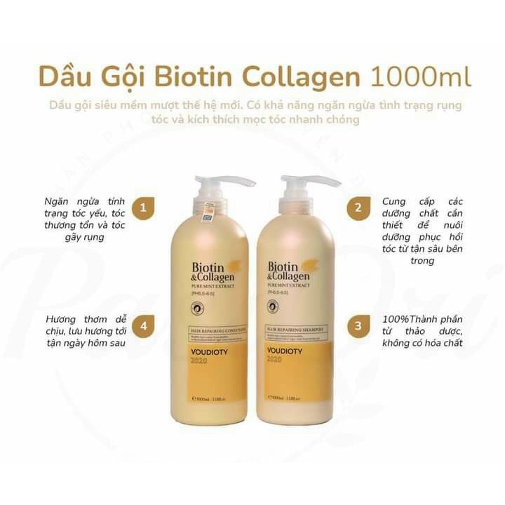 Dầu Gội Xả Biotin Collagen Trắng SHOPLIPA 500ml -1000ml