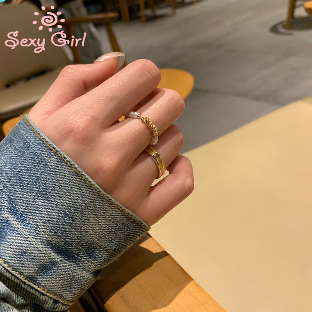 Nhẫn Hai Lớp Đính Ngọc Trai Thời Trang Hàn Quốc Cho Nữ