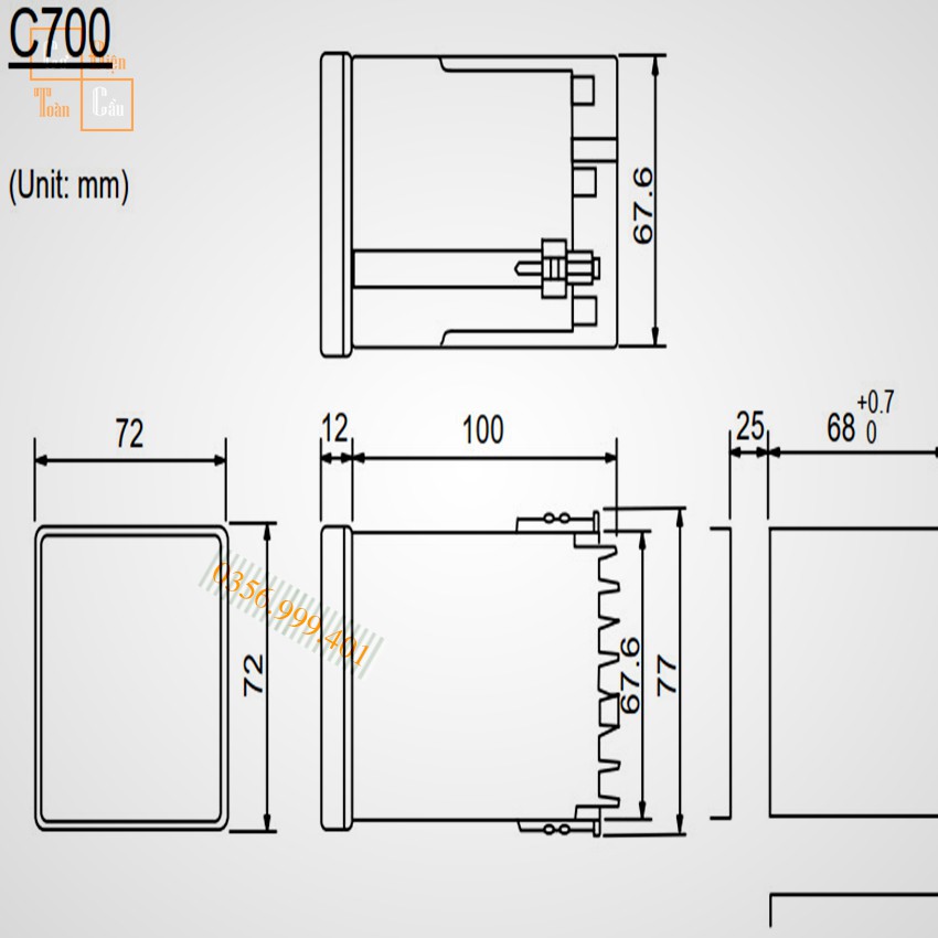 Bộ điều khiển nhiệt độ ( đồng hồ nhiệt độ ) RKC C700 mặt 72x72 75x75