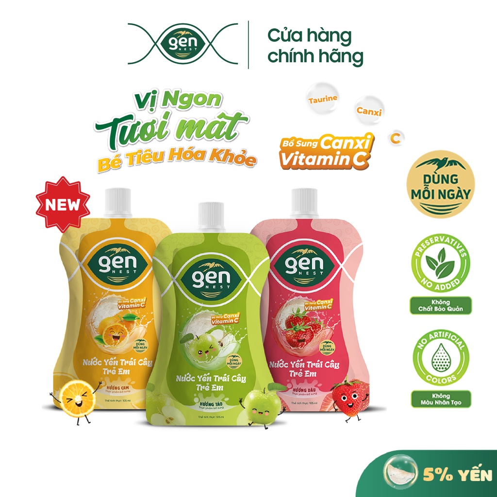 Nước Yến Sào Trẻ Em Gennest trái cây Túi 105ml