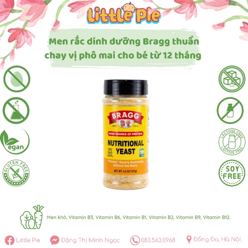 Men rắc dinh dưỡng thuần chay vị phô mai Bragg Mỹ - Date 2023