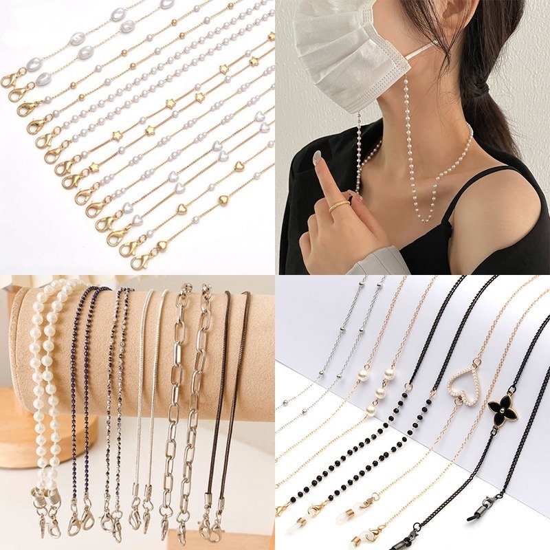 Dây Đeo Cổ Kiêm Mặt Nạ Mắt Đính Hạt Ngọc Trai Chống Thất Lạc Tiện Dụng