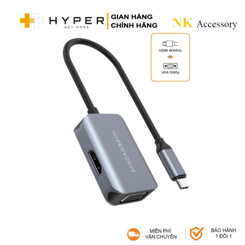 Cổng Chuyển HYPERDRIVE HDMI/VGA 4K 2 IN 1 (HD-C2HV-GR) - 𝐍𝐊.𝐀𝐜𝐜𝐞𝐬𝐬𝐨𝐫𝐲