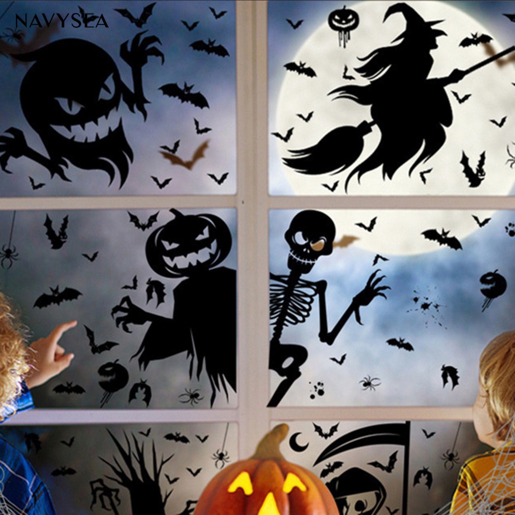 Giấy Dán Cửa Sổ Tĩnh Điện Họa Tiết Phù Thủy Ma Quỷ Kinh Dị Trang Trí Halloween