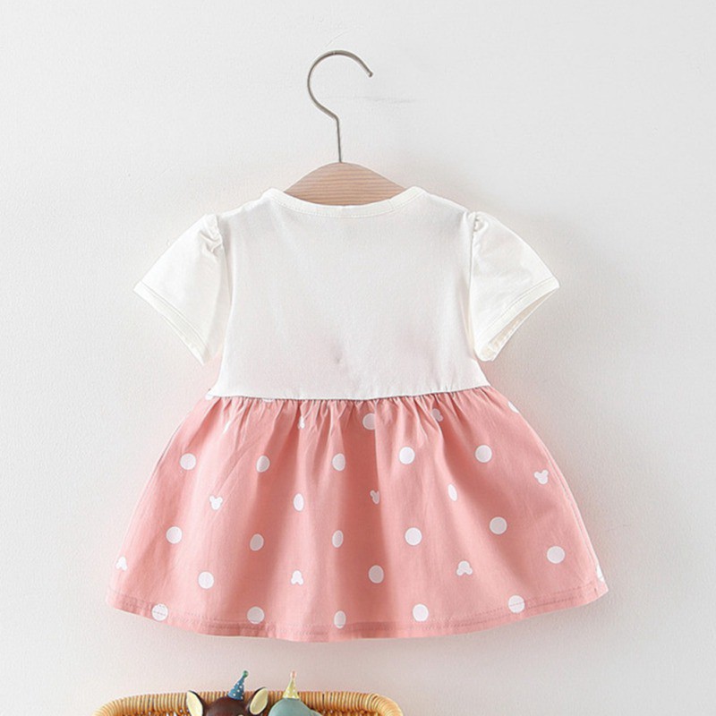 Đầm công chúa chất liệu vải cotton tay ngắn họa tiết chấm bi thời trang cho bé gái