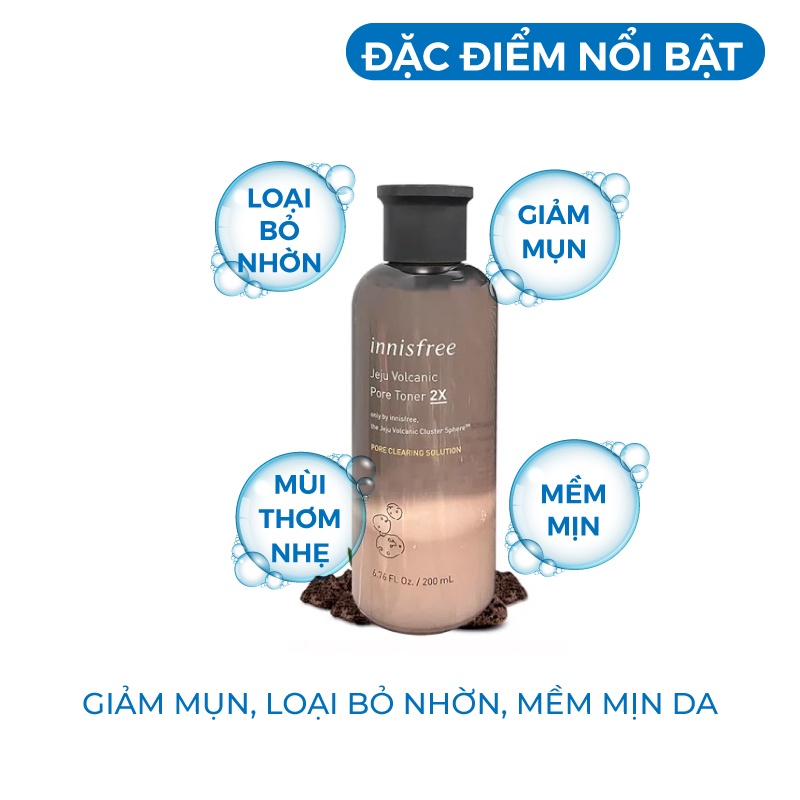 Nước hoa hồng ngừa mụn đầu đen se khít lỗ chân lông Innisfree Jeju Volcanic Hàn Quốc 200ml