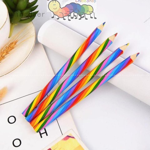 Bút chì vẽ 6 cạnh màu cầu vồng