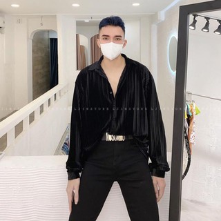 Tll3012 sơ mi nhung sọc, sơ mi nam, sơ mi đen - ljinstore