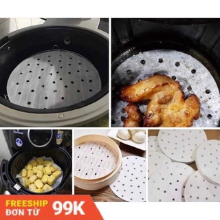 J7 100 tờ giấy nến đục lỗ lót nồi chiên không dầu, hấp bánh bao, Giấy nến tròn lót xửng hấp