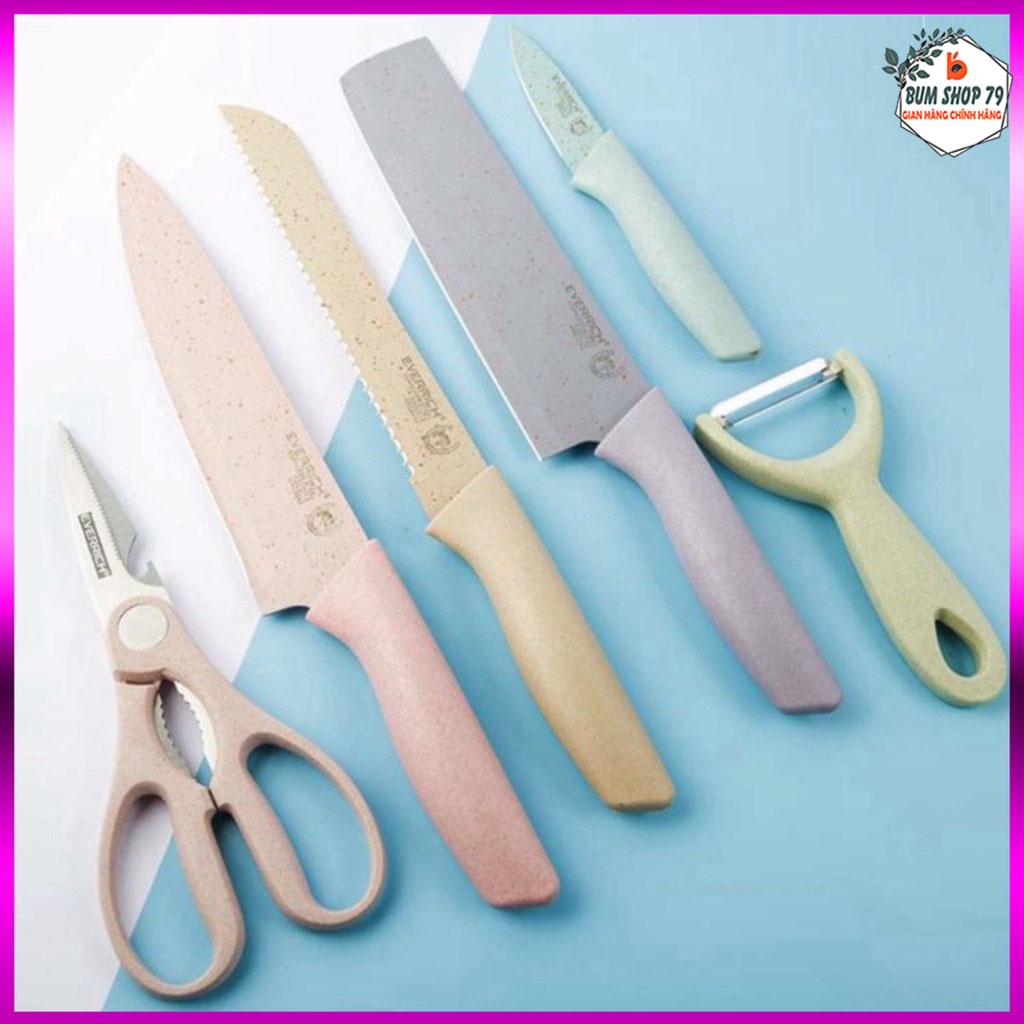 Bộ dao lúa mạch nhà bếp 6 món tiện lợi, Bộ dao nhà bếp chuyên dụng siêu bén kháng khuẩn - Bộ Dao 6 Món