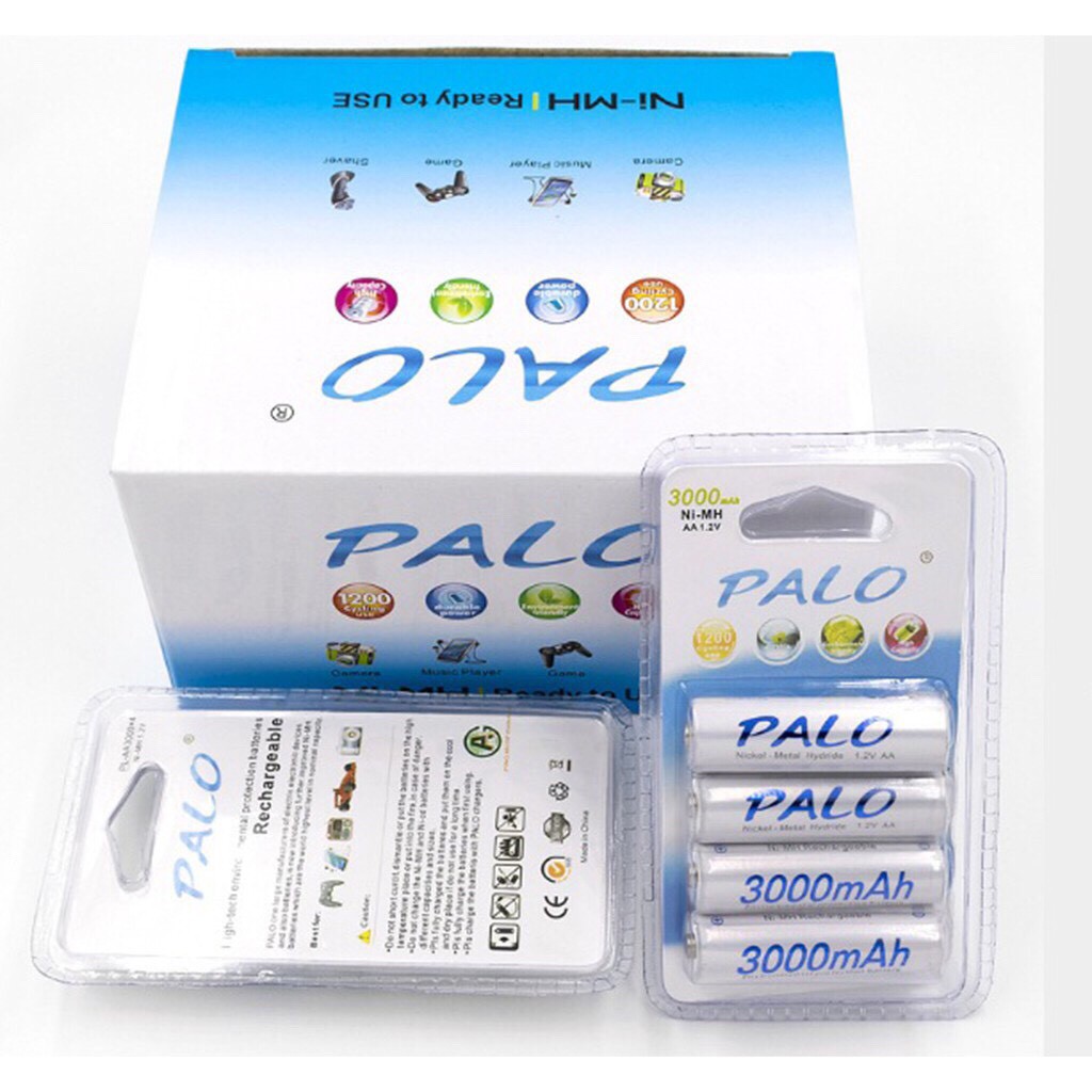 Vỉ 4 Viên Pin Tiểu Sạc Palo AA Ni-MH 3000mAh Cho Máy Ảnh, Ô Tô Điều Khiển...