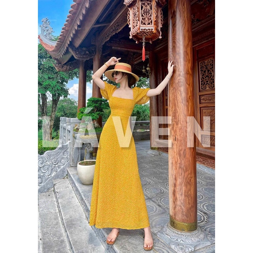 [HCM] Đầm Maxi Dài Cổ Chử U Tay Phồng Thời Trang Nữ Sam Closet Free Size 40-55kg