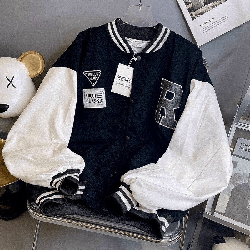 Áo Khoác Bomber Unisex Nam Nữ Cúc Bấm Chữ R Lên Form Siêu Đẹp  - ĐĂNG QUANG FASHION