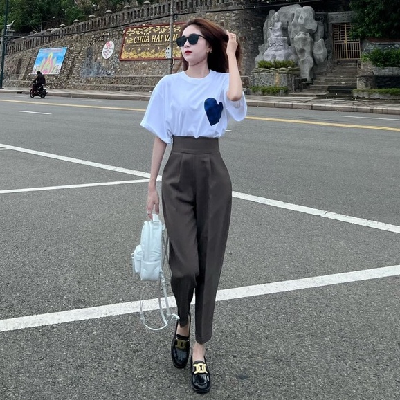 Quần tây nữ lưng cao khóa sau, quần baggy nữ cạp V lưng cao công sở khóa sau chất vải  tuyết mưa co giãn nhẹ