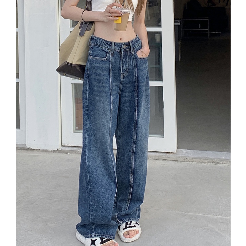 Quần denim dài ống rộng thời trang cho nữ