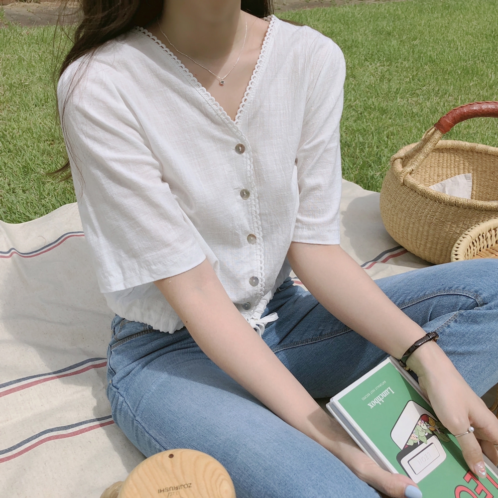 Áo croptop ngắn tay cổ chữ V xinh xắn dành cho nữ 27940