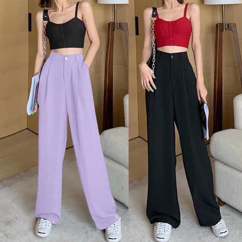 Quần ống rộng khóa trước màu tím chất tuyết mưa hót hít
