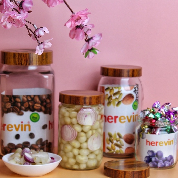 Hũ Thuỷ Tinh Herevin Vuông Nắp woody 3L - HEHU231017-205