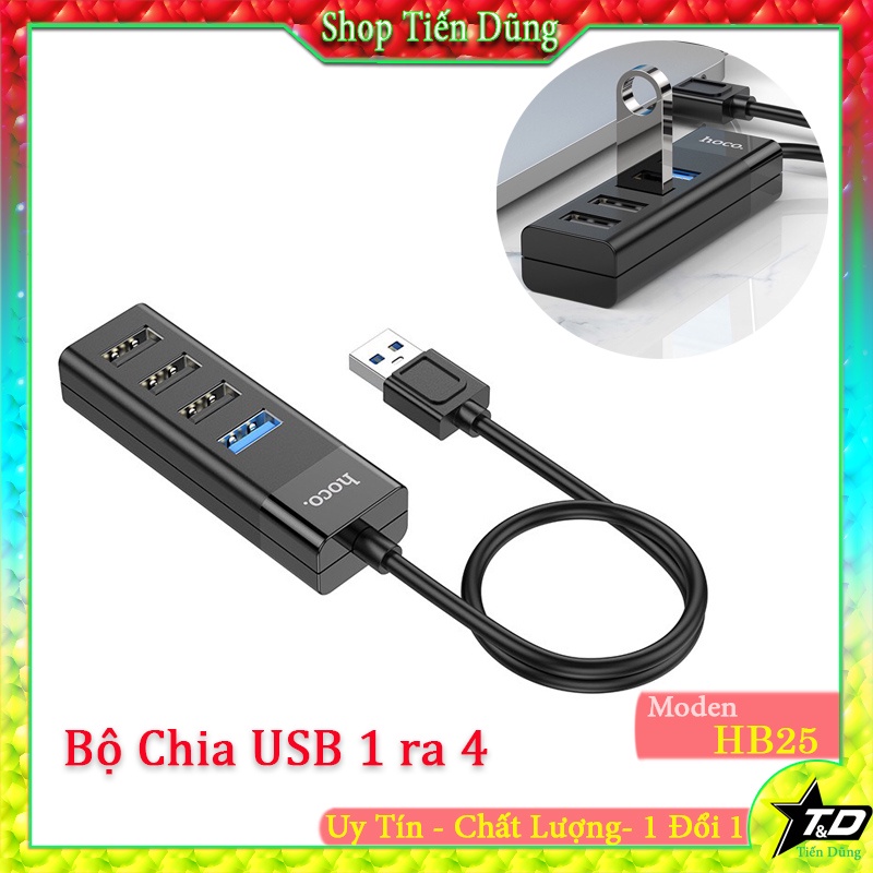 Bộ Chia USB 1 Ra 4 Cổng Hoco HB25 Chân Cắm USB Có 1 Cổng USB 3.0 và 3 cổng USB 2.0 hàng Chính Hãng