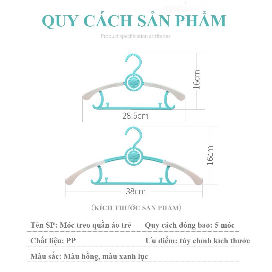 Set 5 chiếc móc nhựa treo quần áo trẻ em hình gấu