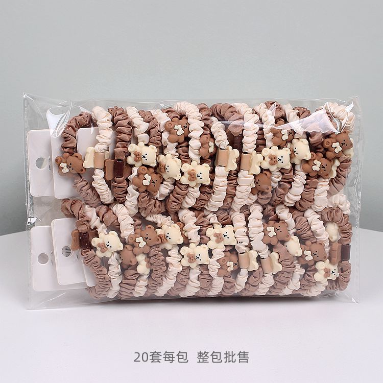 Buộc tóc scrunchies gấu dây cột nâu trắng chun vải QACCESSORIES HA220501
