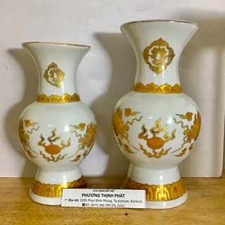 Bình Bông Lọ Hoa Thờ Sứ Rồng Vàng Cỡ Nhỏ Và Trung
