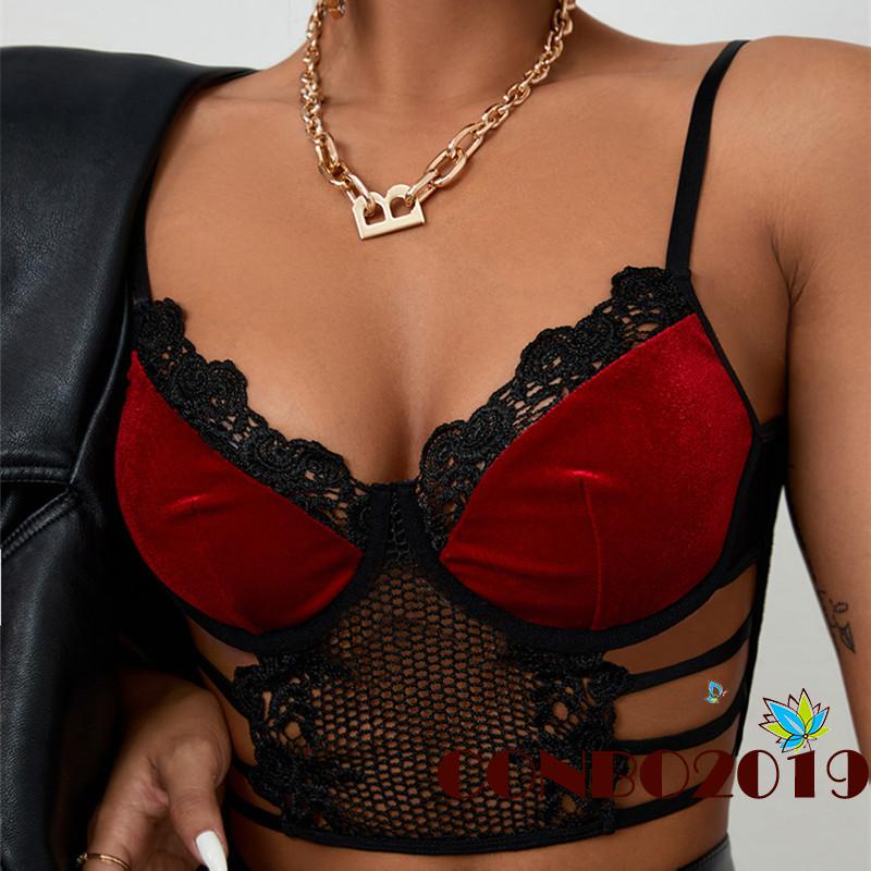 Áo Croptop Hai Dây Cổ Chữ V Phối Ren Quyến Rũ Cho Nữ