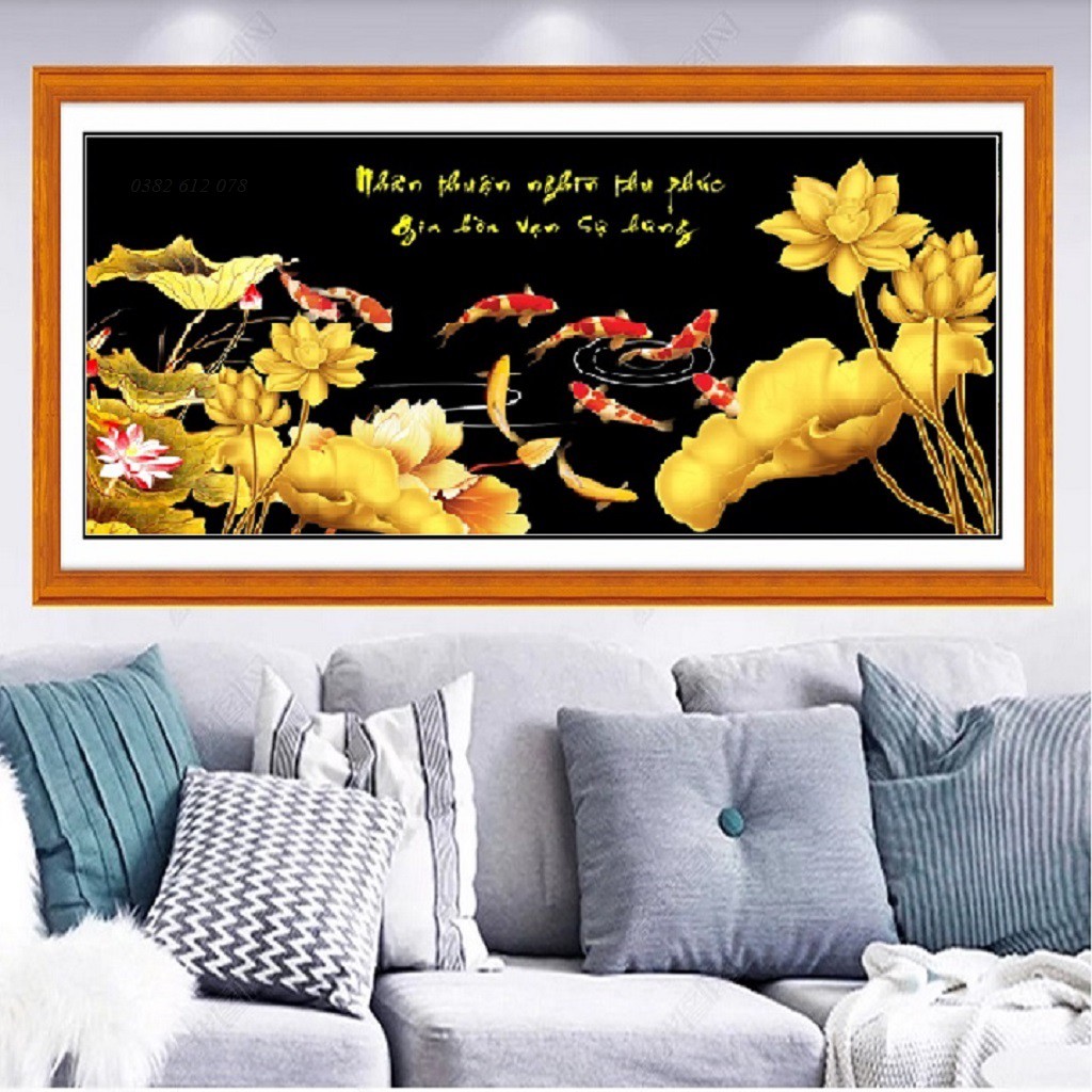 Tranh Đính Đá Gia Hòa Vạn Sự Hưng,Kích Thước 90x46CM (TRANH TỰ ĐÍNH)
