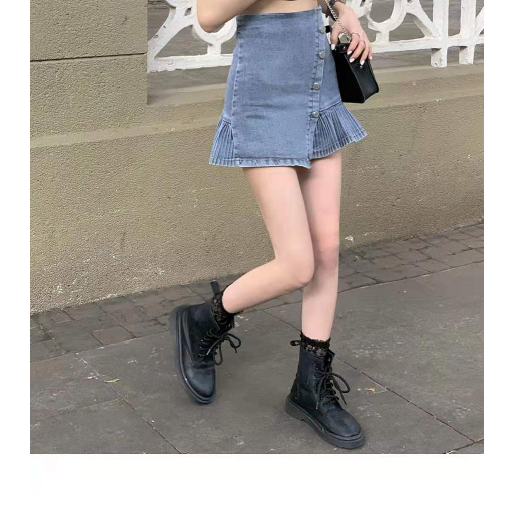 Chân váy jean lưng cao phong cách Hàn Quốc cho nữ