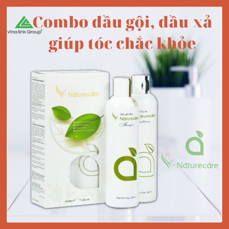 Hàng Cao Cấp Combo Dầu gội, dầu xả V-natucare chiết xuất từ 100% thiên nhiên, giúp tóc chắc khỏe óng mượt rạng ngời