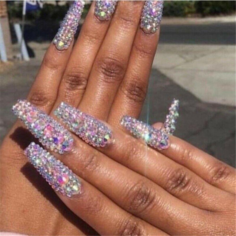 OKDEALS Beauty Nail Art|Manicure White Flat|Women DIY Tips Multi-size 3D Decor AB Color