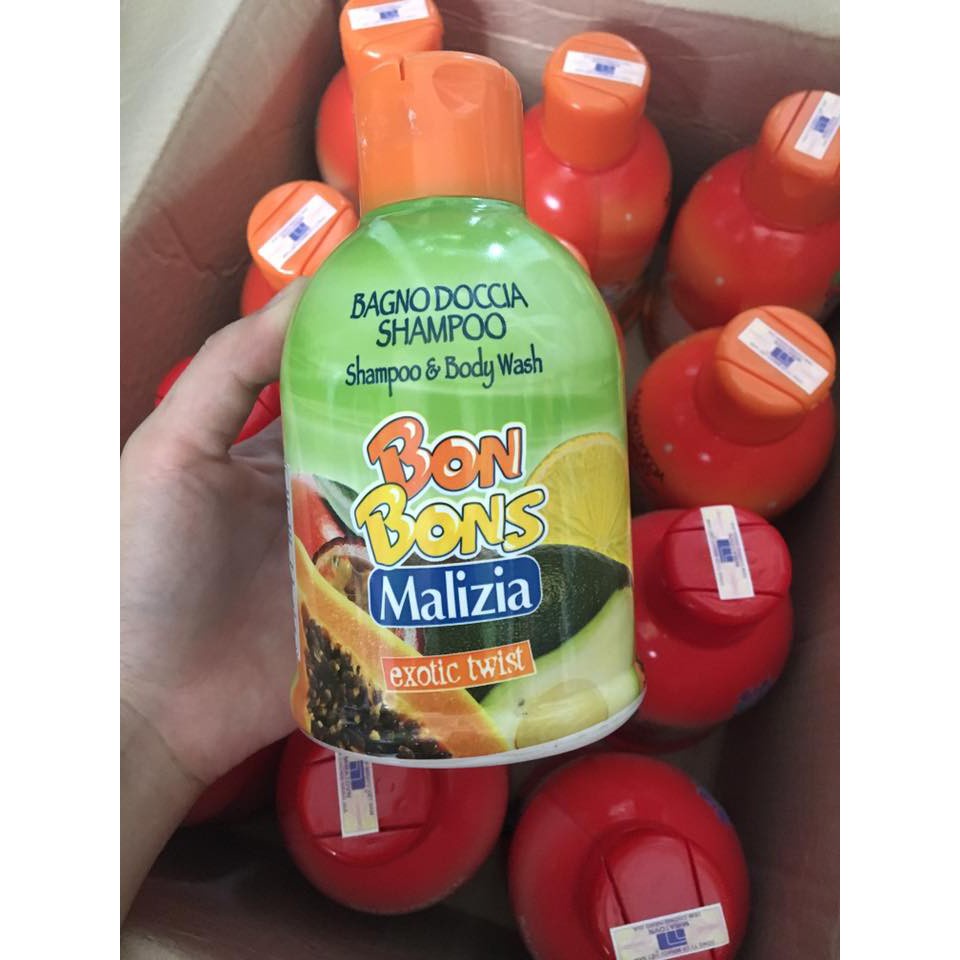 [Nhập khẩu] Sữa tắm gội trẻ em không cay mắt Malizia Bon Bons Frutti Rossi trái cây đỏ 500ml