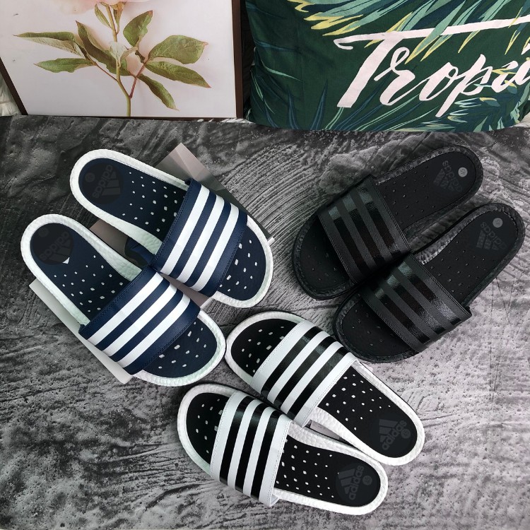 Dép Nam Quai Ngang Thể Thao Adilette Boost Đen-Trắng-Xanh Navy