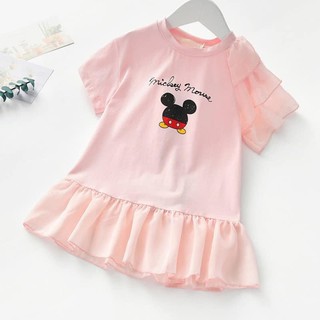 Đầm thun tay ngắn in hình Mickey cho bé